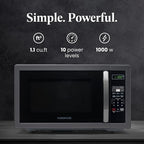 Farberware 1.1 Cu. Ft. Countertop Microwave Oven – 1000 Watts Power, Auto Cook Settings, Defrost, Easy Clean and Child Safety Lock - Stainless and Black