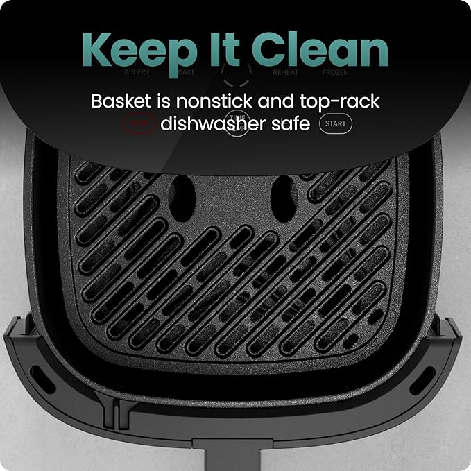 Chefman TurboX 4-in-1 Air Fryer, 5-Quart Airfryer for Extra Crispy Chicken, Fries, Wings, and More, Air Fry, Bake, Reheat, and Frozen Functions, Digital Touch Controls, Dishwasher Safe - Gray