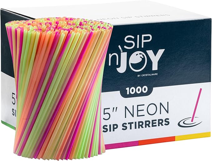Neon Coffee Stirrers, 1000 Disposable Plastic Drink Stirrer Sticks - 5-Inch (Pack of 1) - Use As Coffee Straws Or Cocktail Mixers