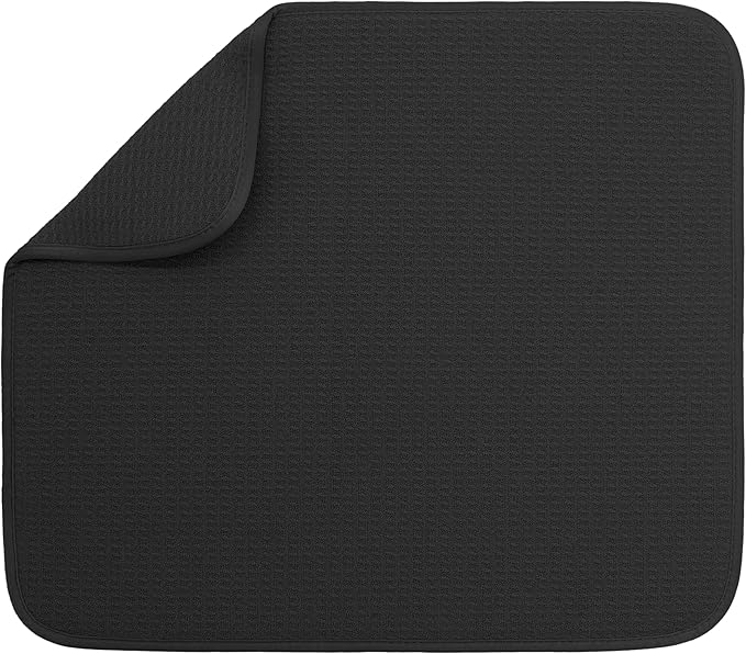 S&T INC. Dish Drying Mat, 16” x 18”, Absorbent Microfiber Kitchen Counter Mat, Dish Drying Pad for Dishes, Utensils, Pots and Pans, Large, Black