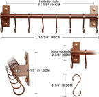 Dseap Kitchen Utensil Holder Hanger, Pot and Pan Rack Wall Mounted, Kitchen Rail with 8 Hooks for Hanging Cooking Utensils, Mugs, Spoons, Wall Mounted, Rose Gold