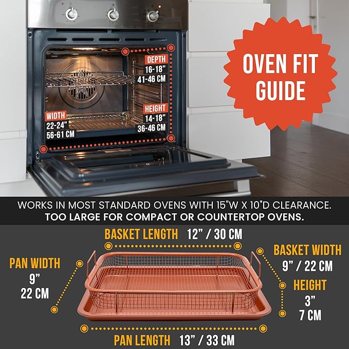 Chef Pomodoro Air Fryer Tray for Oven, Copper Crisper Tray, Air Fryer Pans for Toaster Oven, Air Fryer Basket and Tray 2-Piece Set, Air Fryer Baking Pan, Air Fryer basket for Oven (Rectangle)