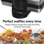 Hamilton Beach Belgian Mini Waffle Maker with Shade Control, Makes 2 at Once, Create Personalized Keto Chaffles and Hash Browns, PFAS-Free Non-Stick Plates, Compact Design, Stainless Steel (26009)