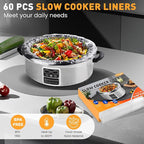 60 Pack Slow Cooker Liners, Large Size 13"x 21" Cooking Bags Disposable Pot Liners, Plastic Slow Cooker Bags Fits 3-8 Quarts, BPA Free, Suitable for Oval & Round Pot