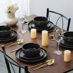 E-far Stoneware Dinnerware Sets for 4, 12-Piece Plates and Bowls Set, Modern Ceramic Dishes Dinning Ware, Microwave & Dishwasher Safe - Matte Black