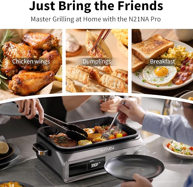 N21NA Pro Slow Cooker 10 Quart, 8-in-1 Programmable PFOA-Free Ceramic Coated Multi-Cooker with Grill Pan, Steaming Plate (Includes Silicone Spoon & Tongs)