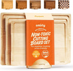 SMIRLY Wood Cutting Boards for Kitchen Wooden Chopping Board Set Reversible with Deep Juice Grooves Grip Handles, Large Charcuterie Tray for Home Kitchen, Natural Birch, 3Pcs with Holder