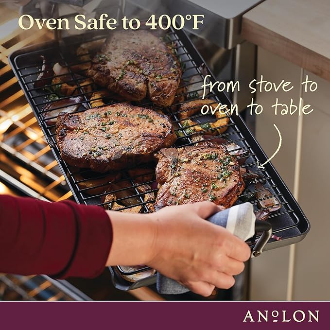 Anolon Advanced Home Hard Anodized Nonstick Double Burner Griddle, 10 Inch x 18 Inch, Onyx