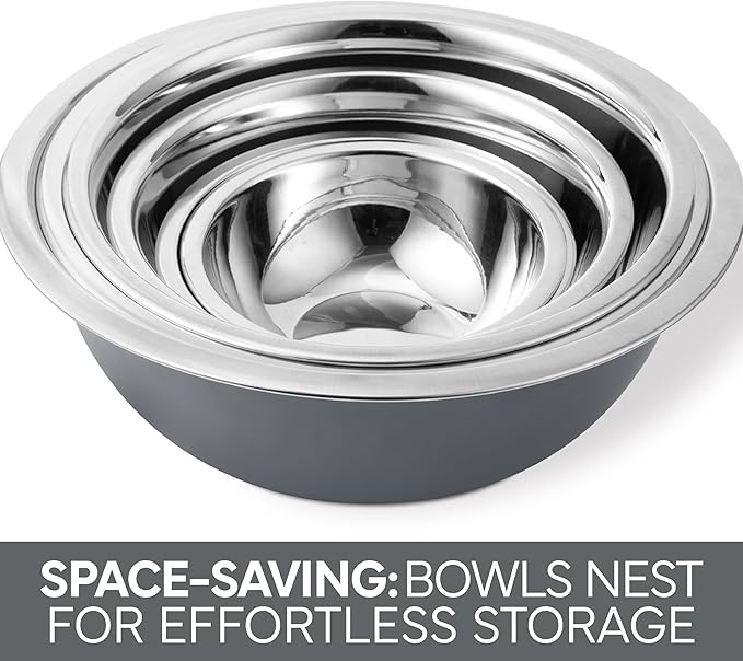 COOK WITH COLOR Stainless Steel Mixing Bowls Set - Nesting Bowls, 6 Pieces, Grey
