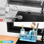 Cisily Blue Kitchen Sink Caddy Organzier with High Brush Holder, Sponge Holder for Sink, 304 Rustproof Stainless, Kitchen Countertop Soap Dispenser Organizer, Blue Home Decor and Accessories