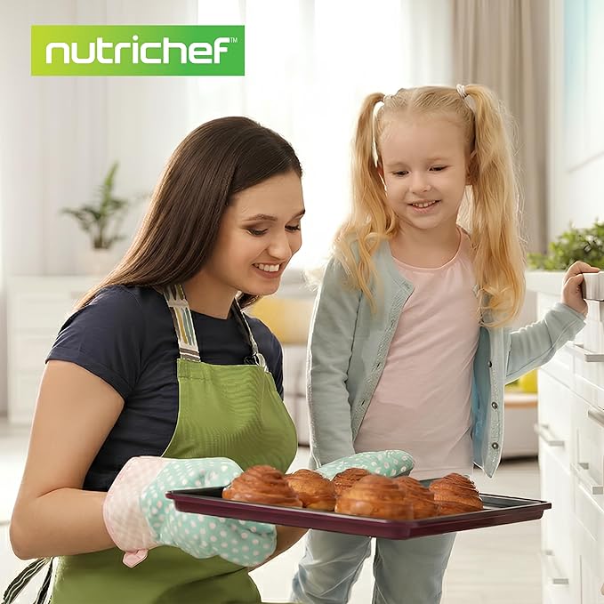 NutriChef 8-Piece Nonstick Stackable Bakeware Set - PFOA, PFOS, PTFE Free Baking Pan Set w/Non-Stick Coating, 450°F Oven Safe, Round Cake, Loaf, Muffin, Wide/Square Pans, Cookie Sheet (Plum)