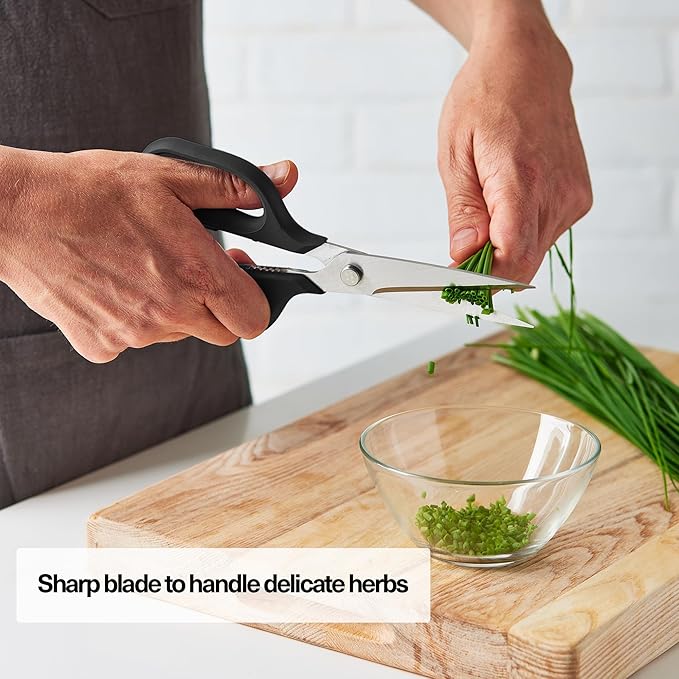 Misen Heavy Duty Kitchen Shears - Stainless Steel, Versatile and Easy Clean Scissors for Meat, Herbs and Veggies - Ambidextrous Comfort Handle - Professional Grade - Black