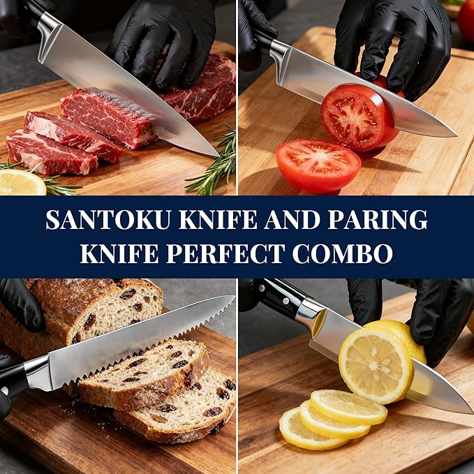 Knife Set, 15 Piece Premium Kitchen Knife Block Set, Razor-Sharp, High Carbon Stainless Steel Chef Knife, Ergonomic Forged Triple Rivet Handle, Black Sharp Knife Set for Kitchen, Dishwasher Safe