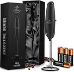 Zulay Kitchen Executive Series Milk Frother Wand - Upgraded & Improved Stand - Ideal Coffee Gift - Coffee Frother Handheld Foam Maker For Lattes - Electric Milk Frother Handheld For Cappuccino