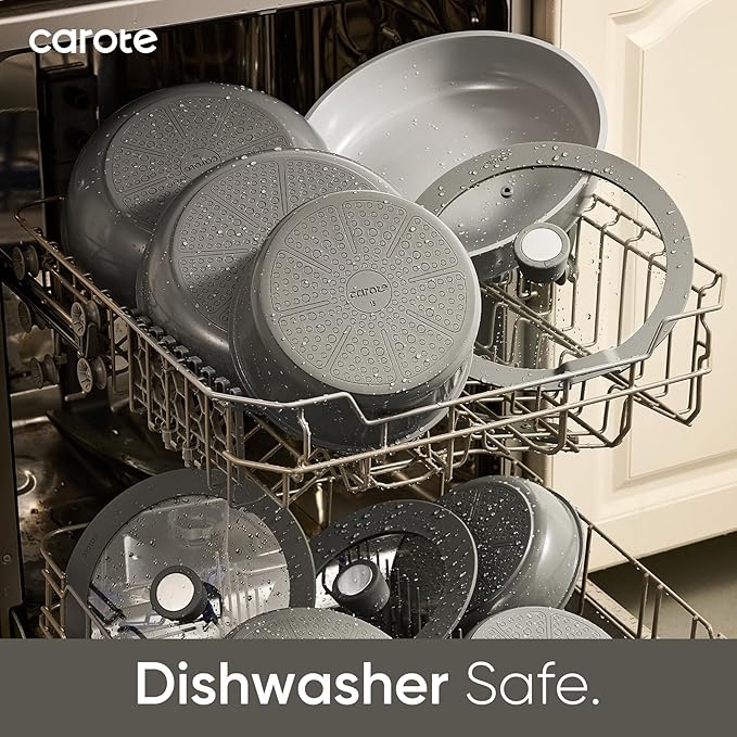 CAROTE 27pcs Ceramic Cookware Set Nonstick, Pots and Pans Set Non Stick, Non Toxic Cookware Detachable Handles, Dishwasher/Oven Safe, RV/Camping Cookware, Pan and Pot with Kitchen Utensils, Dark Gray