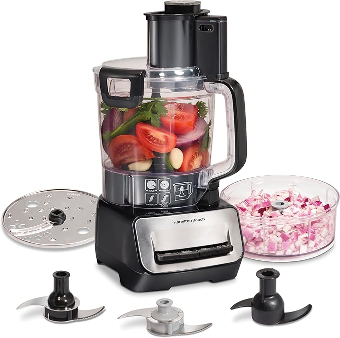 Hamilton Beach Stack & Snap Food Processor and Vegetable Chopper, Stainless Steel Blades, 14 Cup + 4-Cup Mini Bowls, 3-Speed 500 Watt Motor, Black (70585)