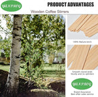 Wooden Coffee Stirrers Individually Wrapped 5.5" Coffee Stir Sticks 100 Pcs, Natural Birch Round End Thick Birch Wood Eco-Friendly Suitable for Coffee, Cocktail and Hot Drinks