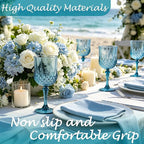 Plastic Wine Glasses, Plastic Goblets Vintage Style Cordial Unbreakable Drinking Glasses, Reusable Drinkware for Wedding Reception, Grand Event Party Supplies (12, Dusty Blue)