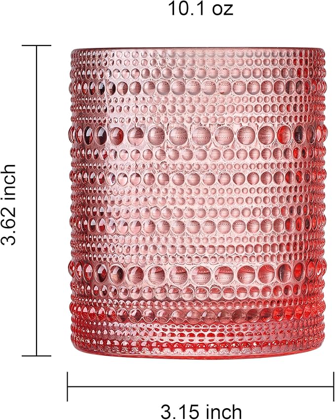 Hobnail Tumbler Drinking Glasses Set | Set of 5 | Vintage Sunset Colored Beaded Hobnails 10 OZ Muted Bubble Whiskey Glassware, Old-Fashioned, Embossed Design Glass Water Wine, Cocktail Glass Set Gift