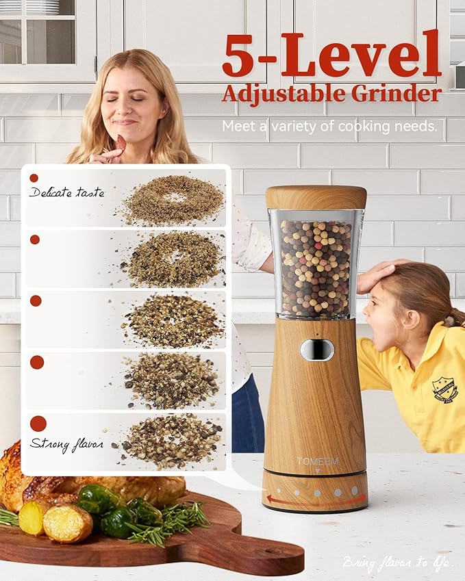 Electric Salt and Pepper Grinder Set with Storage Base, Stainless Steel Rechargeable Salt and Pepper Grinder Set with 4.5 oz Large Capacity, 1.8" Wide Mouth, Adjustable Coarseness, Ideal for Kitchen