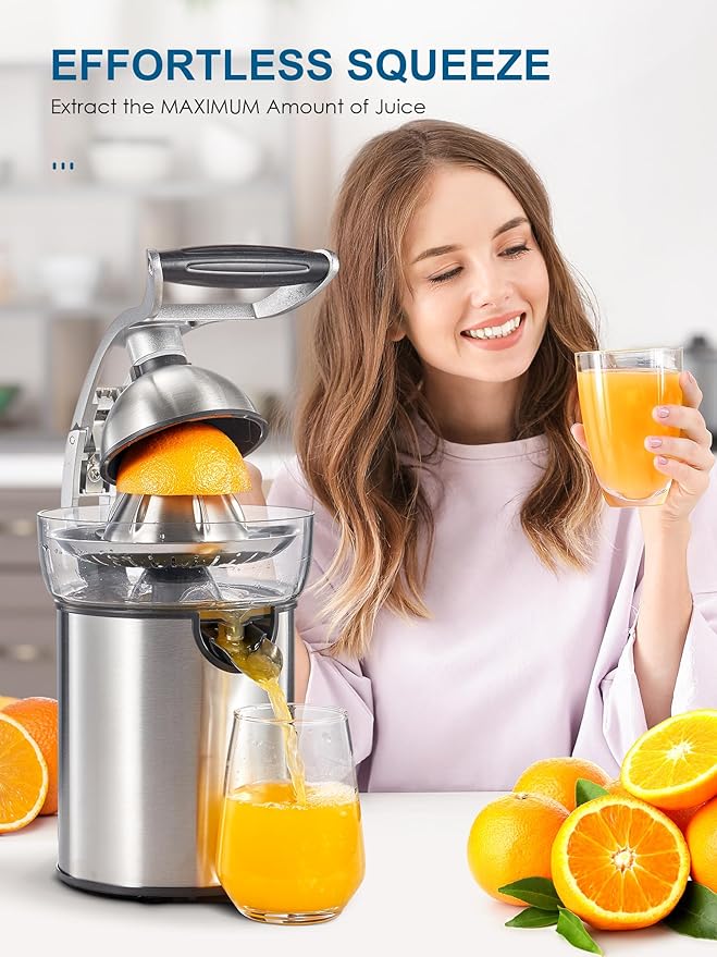 Electric Citrus Juicer Squeezer, Reemix Powerful Orange Juicer with Zine Alloy Die Casting Shell, Luxury Citrus Squeezer with Two Interchangeable Cones for Oranges of any Size (Zine Alloy Die Casting)