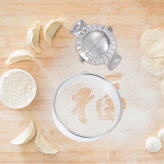 Dumpling Maker Set Stainless Steel Dumpling Making Mold Cutter with Filling Spoon and Scraper 5pcs Kitchen Gadget Set for Home Cooking