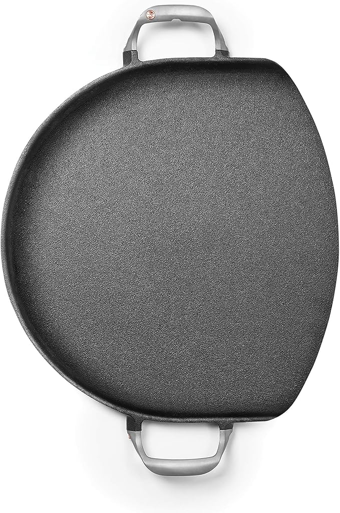 Outset Cast Iron Grill Skillet and Pan with Forged Handles for Pizza, Eggs, Pancakes, Burgers and Steaks, 14-inch, Black