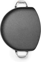 Outset Cast Iron Grill Skillet and Pan with Forged Handles for Pizza, Eggs, Pancakes, Burgers and Steaks, 14-inch, Black