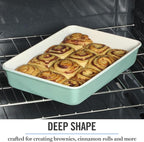 Martha Stewart Gallen 13 x 9 Inch Rectangular Nonstick Carbon Steel Cake and Baking Pan – Teal, Durable Bakeware for Even Cooking and Easy Release