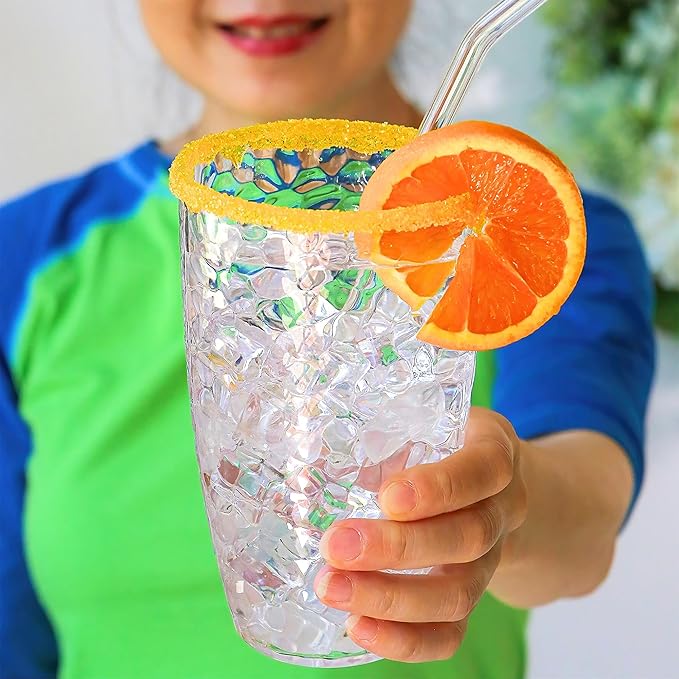 Kate Aspen Clear Hammered Acrylic Cups - Plastic Drinking Glasses Set of 8, 23 oz, Plastic Tumblers Dishwasher Safe, Shatterproof Cups Reusable for Water, Lemonade, Cocktails