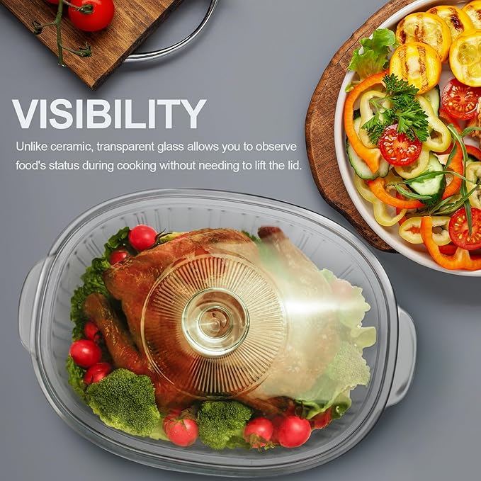 Luvan 2.8L/3Qt Glass Casserole Dish with Lid, Ribbed Oval Glass Baking Dish for Oven & Microwave, Clear Lead-Free Covered Casserole Cookware, Versatile Deep Glasses Food Container for Baking, Cooking