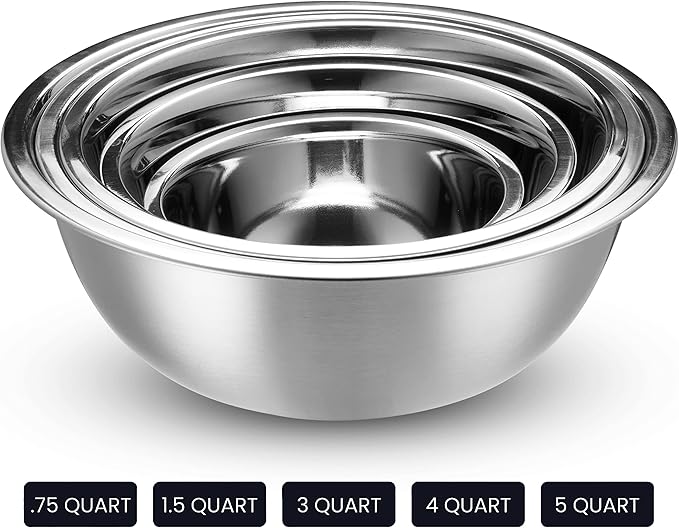 WHYSKO Stainless Steel Mixing Bowl Set, 10 Piece Stainless Steel Mixing Bowls with Lids Set for Food Prep Storage and Serving, Dishwasher Safe for Kitchen Baking Cooking, Silver