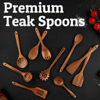 PriorityChef Wooden Spoons for Cooking, Premium 6pc Teak Wood Utensil Set with Hanging Hooks