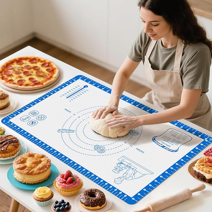 Silicone Baking Mat With 10 Recipes,Silicone Macaron Baking Sheet for Cookie, Pizza, Surdough, Pastry,Dough Rolling out, Non Stik and 480°F Oven Safe