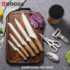 Knife Set,GOODA 9 Piece Kitchen Knife Set with Block and Sharpener, Anti-Rust Stainless Steel Cooking Knives Set for Kitchen, Chef Knife Block Set