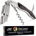 Hicoup Wine Opener - Professional Corkscrews for Wine Bottles w/Foil Cutter and Cap Remover - Manual Wine Key for Servers, Waiters, Bartenders and Home Use - Ebony Wood