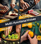 XANAPON Knife Set, 14 Pieces Kitchen Knife Set, High Carbon German Stainless Steel, Dishwasher Safe Cutlery with Sharpener, Black