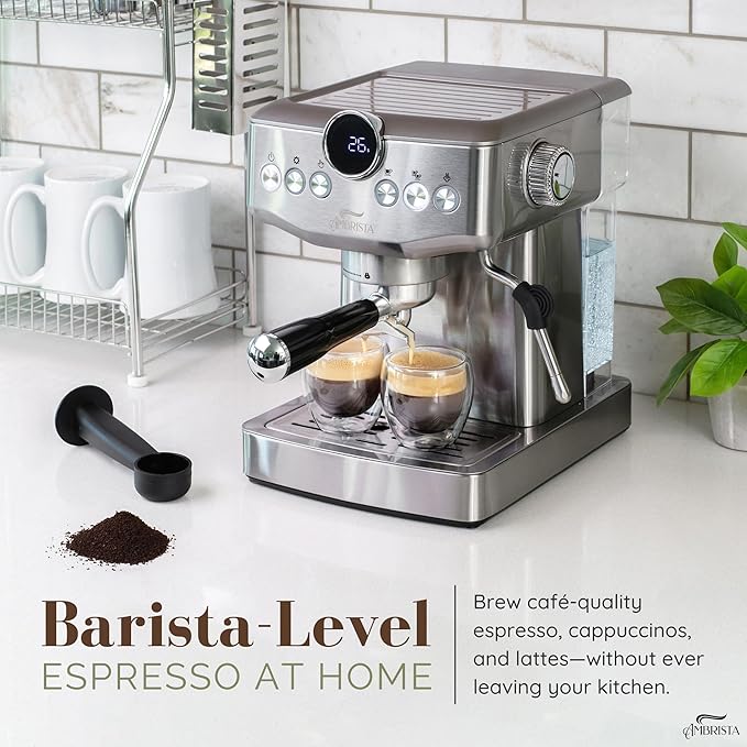Espresso Machine 20 Bar with Steam Milk Frother | Stainless Steel Espresso Maker with Customizable Brewing Temperature | 60oz Removable Water Tank | Perfect for Cappuccinos, Lattes and More