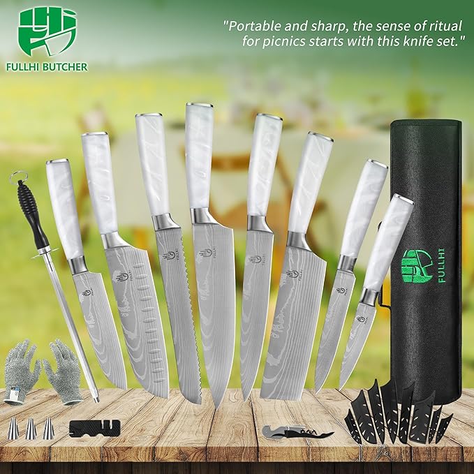 FULLHI Knife Set, 14pcs Japanese Knives Set, Multiple Colour Premium German Stainless Steel Chef Knife Set