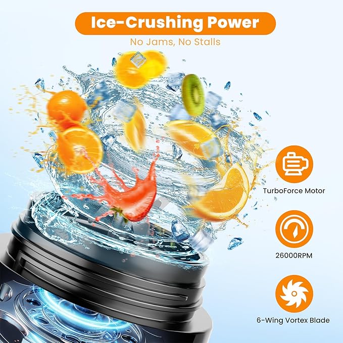 Personal Size Portable Blender for Shakes & Smoothies, 16oz Mini Small Smoothie Blender with On Go Lid & Sip Lid, 26000RPM Rechargeable Cordless Electric Blender for Travel Gym Office