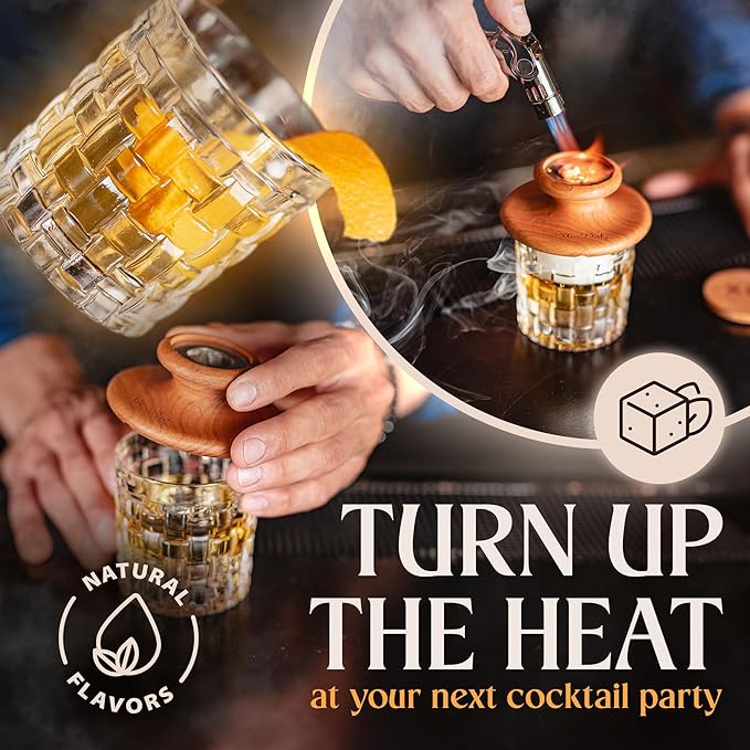 Cocktail Smoker Kit - 8 Wood Chips - 4 Flame Jet Torch - Old Fashioned Cocktail Kit - Whiskey Gift for Men for Him - Whiskey Smoker Kit - Bourbon Smoker