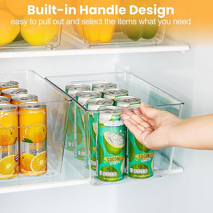 YIHONG Clear Pantry Storage Organizer Bins, 10 Pack Plastic Food Storage Bins with Handle for Kitchen,Refrigerator, Freezer,Cabinet Organization and Storage