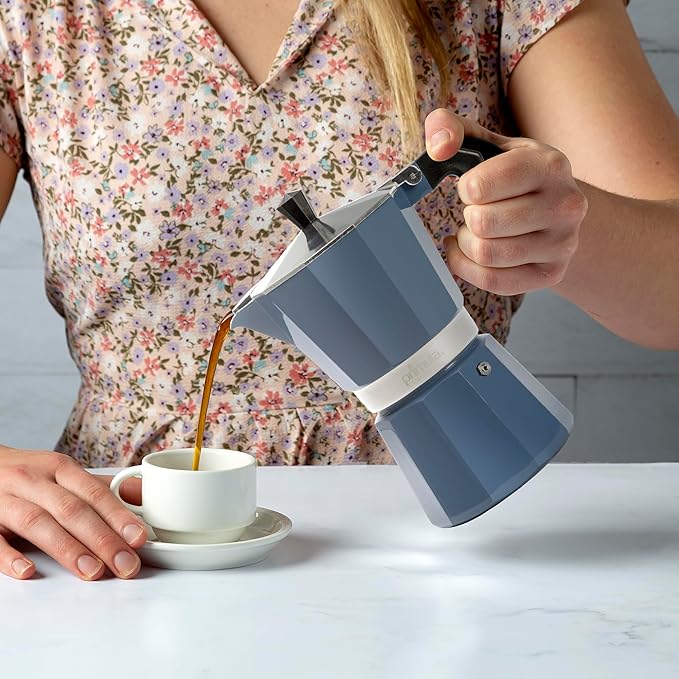 Primula Classic Stovetop Espresso and Coffee Maker, Moka Pot for Italian and Cuban Café Brewing, Greca Coffee Maker, Cafeteras, 6 Espresso Cups, Blue