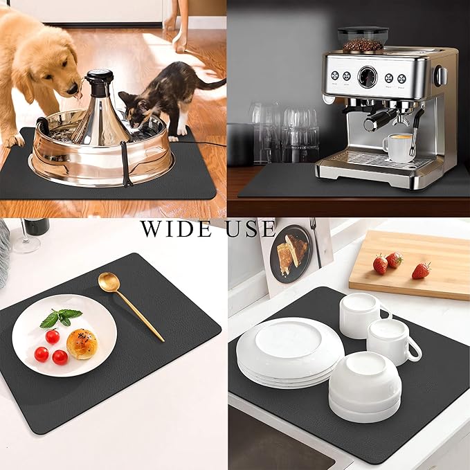 Coffee Mat for Countertops ,Coffee Bar Accessories Fit Under Coffee Maker Espresso Machine, Absorbent Hide Stain Rubber Mat for Countertop ,Dish Drying Mat for Kitchen Counter (Dark Gray, 17"x31.5")