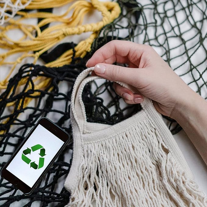 YOYI YOYI Reusable Produce Bags Cotton Mesh Grocery Bags,Washable Portable Vegetable Bag, 100% Cotton Mesh String Organizer Shopping Bag Handle Net Tote