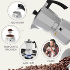 Cafe Du Chateau Moka Pot Espresso Maker - Makes 6 Espresso Cups - Stovetop Coffee Percolator with Clip Measuring Spoon - Ideal Cuban & Italian Coffee Maker