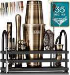 BARE BARREL® Mixology Bartender Kit Bar Set | 14-Piece Cocktail Shaker Set | Martini Barware Mixing Tools for Home Bartending | 35 Recipe Cards | Gift Set (28oz Boston Shaker, Brass/Black)