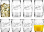 Glaver's Original Mason Set of 8 Drinking Glasses 4-20 Oz Highball Glasses, and 4-13 Oz Whiskey Glass Cups For Everyday Home Use Water, Beer, Juice, Cocktail.