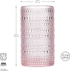 Glaver's Hobnail Drinking Glasses, Pink Vintage Glassware Set, Beaded Drinking Glasses, Set Of 4 15 oz Cocktail Glass Set, Bubble Glasses, For Everyday Usage