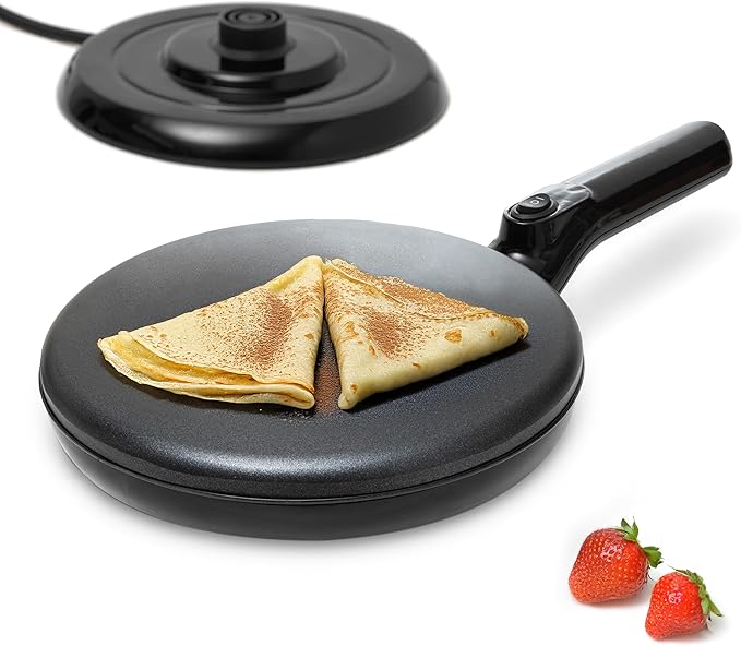 Moss & Stone Cordless Electric Crepe Maker With Auto Power Off, On/Off Switch & Dual Temperature Setting, 8 Inch Portable Crepe Maker & Non-Stick Dipping Plate, Nonstick Coating Pan